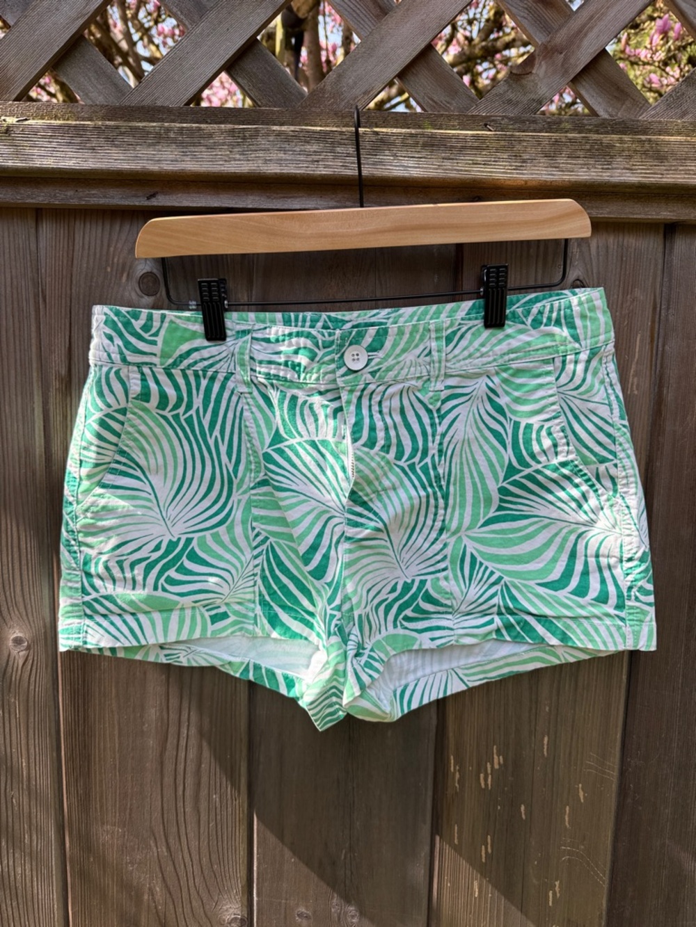 GAP Green and White Tropical Leaf-Print Women’s Cotton Shorts